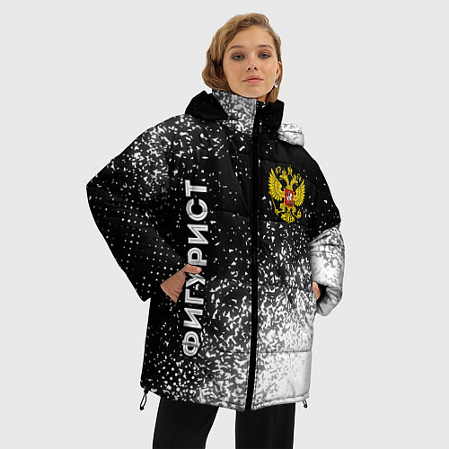 Женская зимняя куртка Фигурист из России и герб РФ: надпись, символ / 3D-Черный – фото 3