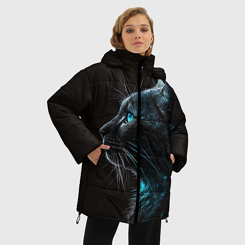 Женская зимняя куртка Кошечка с голубыми глазами / 3D-Черный – фото 3