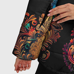 Куртка зимняя женская Русские орнаменты неон, цвет: 3D-черный — фото 2
