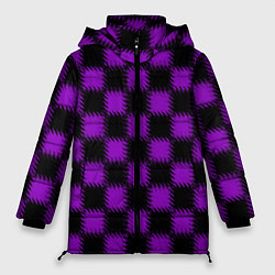 Куртка зимняя женская Фиолетовый черный узор Шахматка, цвет: 3D-черный