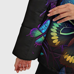 Куртка зимняя женская Разные неоновые бабочки, цвет: 3D-черный — фото 2