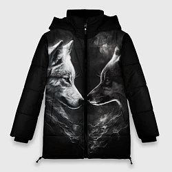 Куртка зимняя женская Пара волков - белый и черный, цвет: 3D-черный