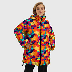 Куртка зимняя женская Абстрактный узор из разноцветных окружностей, цвет: 3D-черный — фото 2