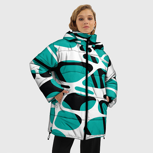 Женская зимняя куртка Абстрактный узор из сетчатых прожилок / 3D-Черный – фото 3