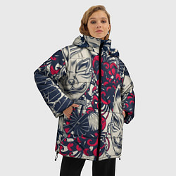 Куртка зимняя женская Восточные маски, цвет: 3D-светло-серый — фото 2