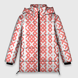 Куртка зимняя женская Абстрактный красный ребристый паттерн, цвет: 3D-красный