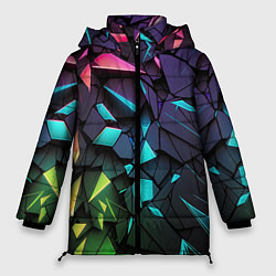 Куртка зимняя женская Неоновые абстрактные каменные плиты, цвет: 3D-светло-серый