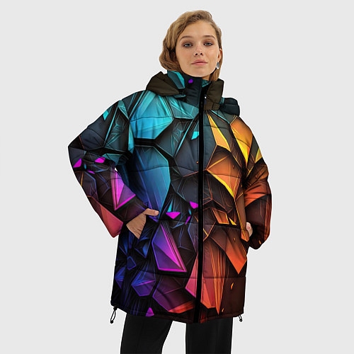 Женская зимняя куртка Неоновая абстрактная чешуя дракона / 3D-Черный – фото 3