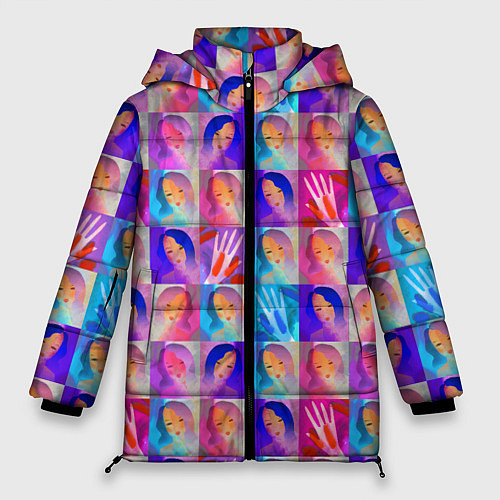 Женская зимняя куртка Клетчатый узор с девушками / 3D-Красный – фото 1
