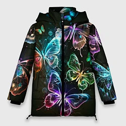 Куртка зимняя женская Неоновые дикие бабочки, цвет: 3D-черный