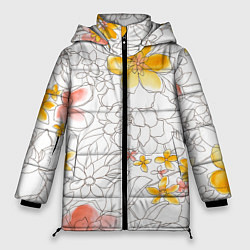 Куртка зимняя женская Нарисованный цветы - светлый, цвет: 3D-светло-серый