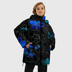 Куртка зимняя женская Неоновые цветы, цвет: 3D-светло-серый — фото 2