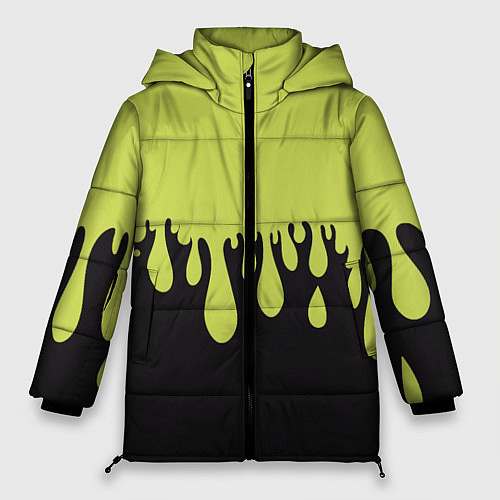 Женская зимняя куртка Зеленые капли на черном / 3D-Светло-серый – фото 1