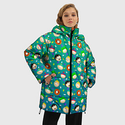 Куртка зимняя женская Южный Парк - паттерн персонажи, цвет: 3D-светло-серый — фото 2