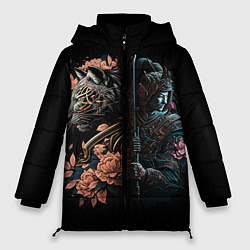 Куртка зимняя женская Самурай и тигр, цвет: 3D-черный