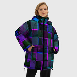 Куртка зимняя женская Неоновые линии и кубы, цвет: 3D-красный — фото 2