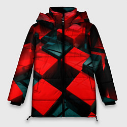 Куртка зимняя женская Кубы геометрии красный и чёрный, цвет: 3D-красный