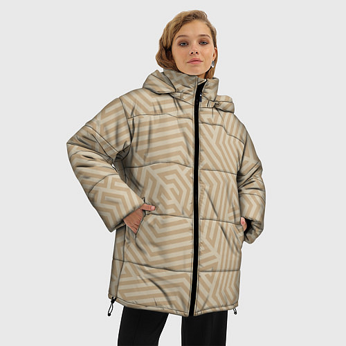 Женская зимняя куртка Бежевый цвет с геометрическим узором / 3D-Черный – фото 3