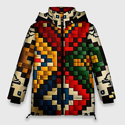 Куртка зимняя женская Русский узор крестиком, цвет: 3D-красный