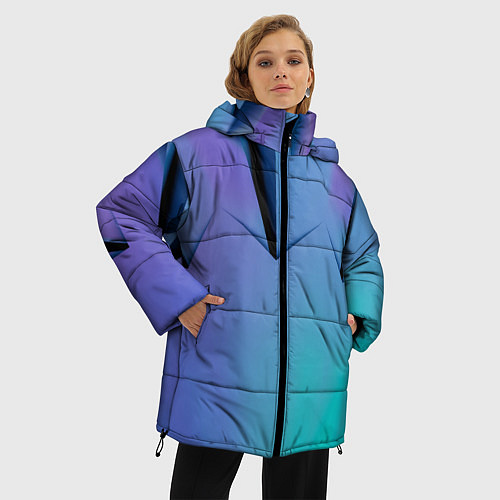 Женская зимняя куртка Светлые фигуры и листы / 3D-Черный – фото 3