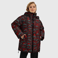 Куртка зимняя женская Черепа ужасные кричат - паттерн, цвет: 3D-красный — фото 2