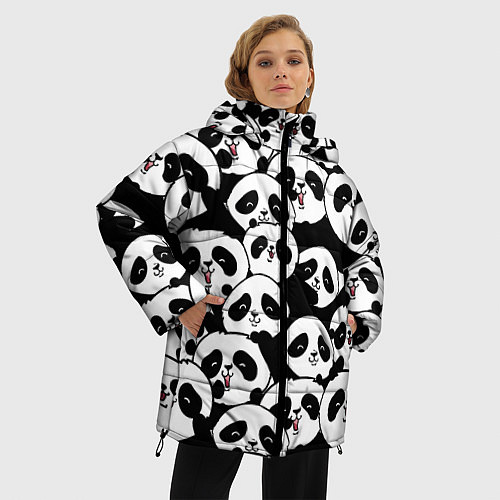 Женская зимняя куртка Весёлые панды / 3D-Черный – фото 3