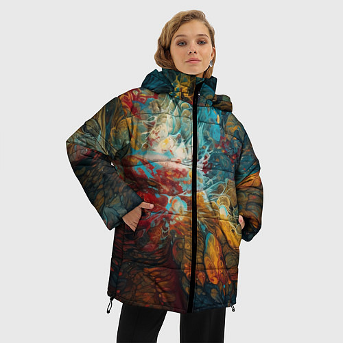 Женская зимняя куртка Яркий флюид арт / 3D-Черный – фото 3