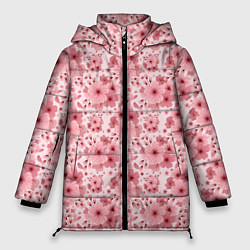 Куртка зимняя женская Розовые цветы узор, цвет: 3D-светло-серый