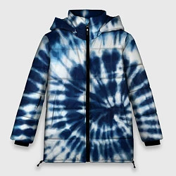 Куртка зимняя женская Эффект тай дай - размытый синий узор, цвет: 3D-черный