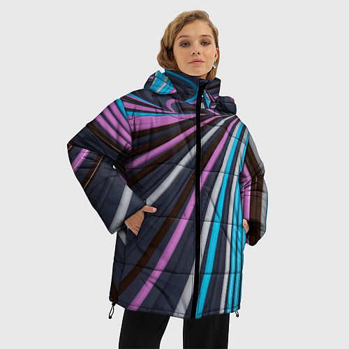 Женская зимняя куртка Завихрения полос / 3D-Черный – фото 3