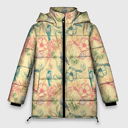 Куртка зимняя женская Птицы и цветы, цвет: 3D-светло-серый