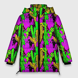 Куртка зимняя женская Абстрактные кактусы, цвет: 3D-красный