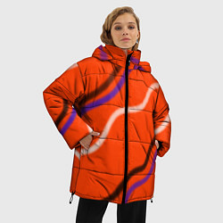 Куртка зимняя женская Красный фон и волны, цвет: 3D-светло-серый — фото 2