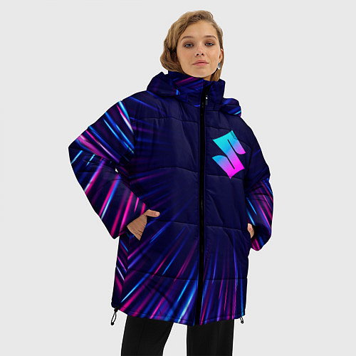 Женская зимняя куртка Suzuki neon speed lines / 3D-Черный – фото 3