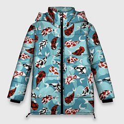 Куртка зимняя женская Карпы кои - паттерн, цвет: 3D-красный