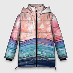 Куртка зимняя женская Абстрактный пейзаж рассвет над морем, цвет: 3D-черный