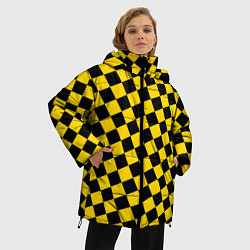 Куртка зимняя женская Черно-желтая мелкая клетка, цвет: 3D-черный — фото 2