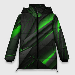 Куртка зимняя женская Черно-зеленые объемные полосы, цвет: 3D-черный