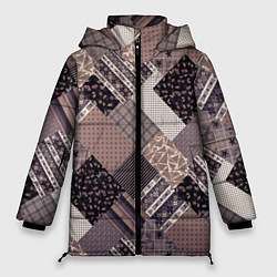 Куртка зимняя женская Коричневый узор в стиле фолк-пэчворк, цвет: 3D-светло-серый