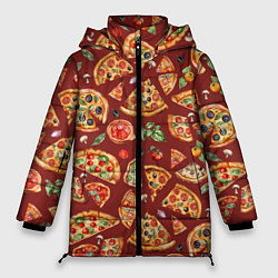 Куртка зимняя женская Кусочки пиццы ассорти - акварельный паттерн, цвет: 3D-черный