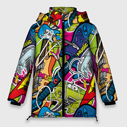 Куртка зимняя женская Guitars - pop art pattern, цвет: 3D-черный