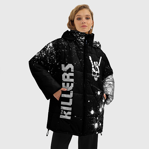 Женская зимняя куртка The Killers и рок символ на темном фоне / 3D-Черный – фото 3