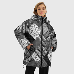Куртка зимняя женская Черно белый лоскутный узор, цвет: 3D-светло-серый — фото 2