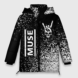 Куртка зимняя женская Muse и рок символ на темном фоне, цвет: 3D-черный