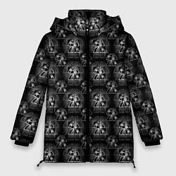 Куртка зимняя женская Черно-белый буквенный паттерн, цвет: 3D-светло-серый