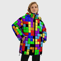 Куртка зимняя женская Тетрис цветные блоки, цвет: 3D-красный — фото 2
