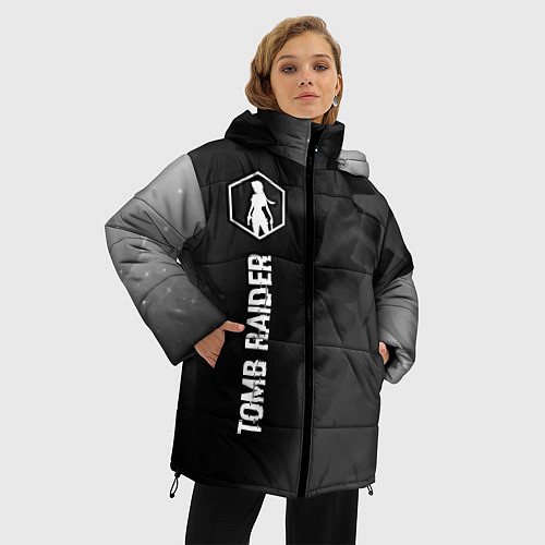 Женская зимняя куртка Tomb Raider glitch на темном фоне: по-вертикали / 3D-Черный – фото 3
