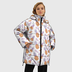 Куртка зимняя женская Ананасы паттерн, цвет: 3D-черный — фото 2