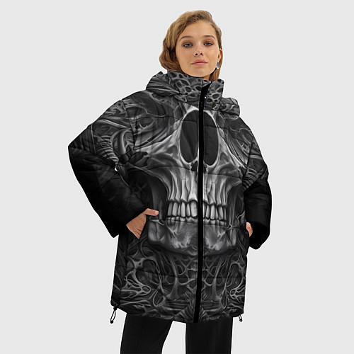 Женская зимняя куртка Череп в стиле Гигера / 3D-Черный – фото 3