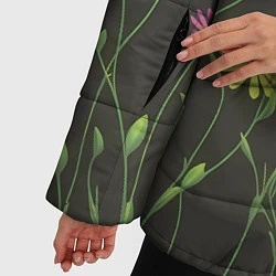 Куртка зимняя женская Полевые цветочки на темном фоне, цвет: 3D-черный — фото 2